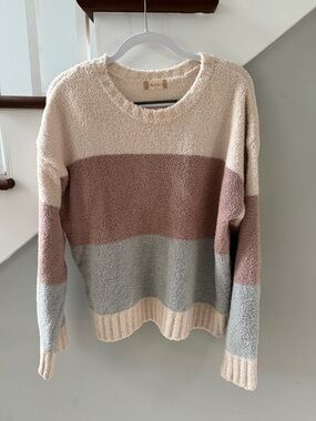 Altar'd State Cream, Dusty Rose & Light Gray Colorblock Crewneck Sweater